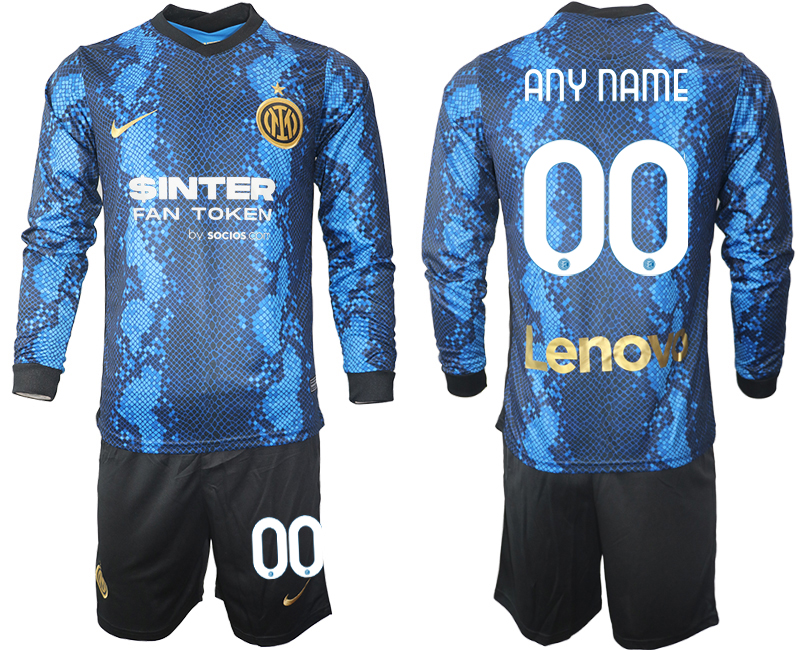 Men 2021-2022 Club Inter Milan home blue Long Sleeve customized Soccer Jersey->customized soccer jersey->Custom Jersey